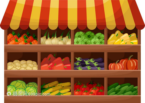 蔬菜農(nóng)民商店產(chǎn)品的柜臺(tái)花卉